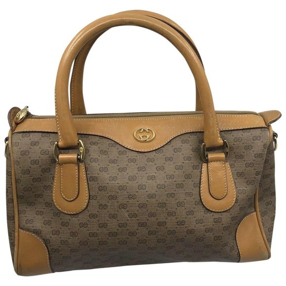 GUCCI Vintage Boston Bag Brown Coated Canvas - Picture 1 of 8